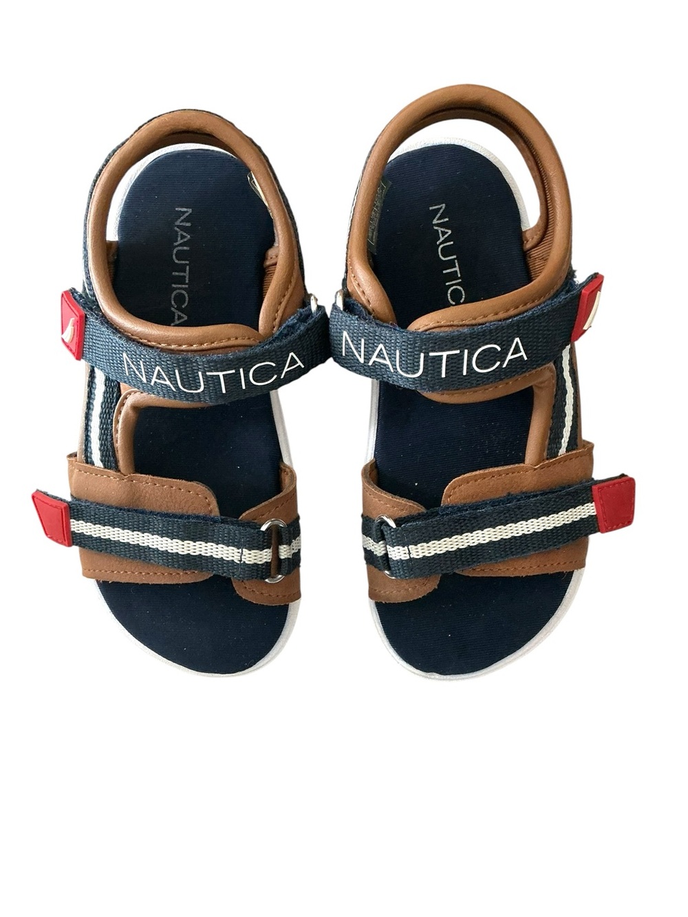 Nautica Boys Sandals S-10 Navy Brown Adjustable Strap Non Slip Summer Beach Shoe
